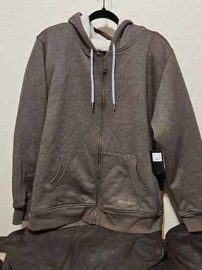 Men's Tan Full-Zip Hooded Sherpa Lined Sweatshirt